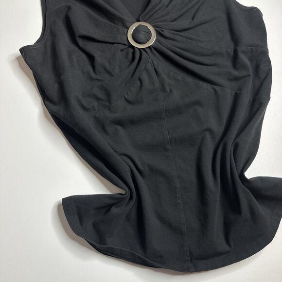 Vintage Y2K Nine West Ring Detail Black Sleeveless Top XL Stretch Minimalist - Picture 5 of 9